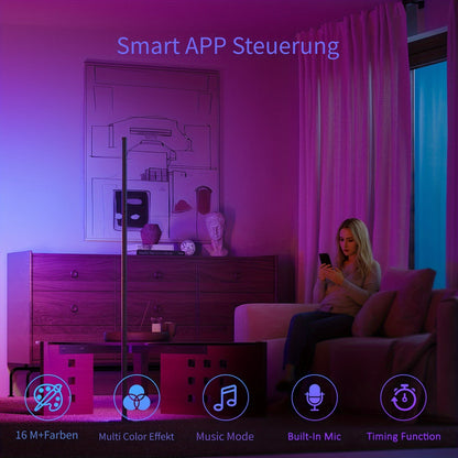 Smart RGB+ICW LED Stehlampe, Ecklampe, Wohnzimmer Schlafzimmer Spielzimmer Atmosphärenlampe, 16 Millionen Farben Musikrhythmus+DIY Design, APP-Steuerung, Fernbedienung, Timer-Funktion, Weihnachten Halloween Schlafzimmer Wohnzimmer Deko, TV Computer Hinter