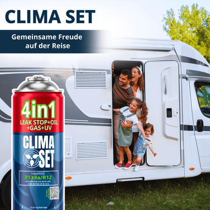 Climaset 4W1 R134A 235G Kältemittel für Klimaanlage + Schlauch mit Manometer, Kit für Selbstladung und Wartung von Klimaanlagen in Autos, Moderne Formel, Öl, Dichtstoff, UV-Farbstoff, Gewinde in einer Mehrzweck-Dose, für Autos, die zwischen 1994-2016 prod