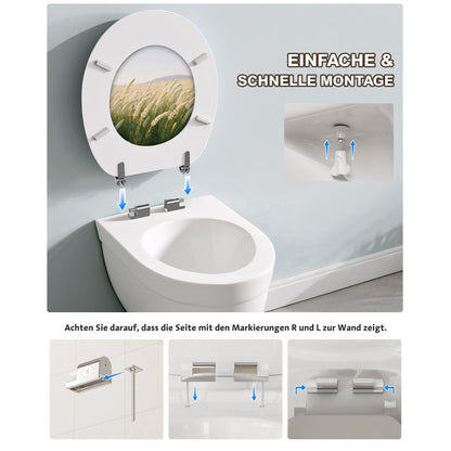 WC-Sitz mit Absenkautomatik, Toilettendeckel O-Form in Viele Motiven Klodeckel Einfache Montage, Leicht zu Reinigen, ca. 46 x 37cm