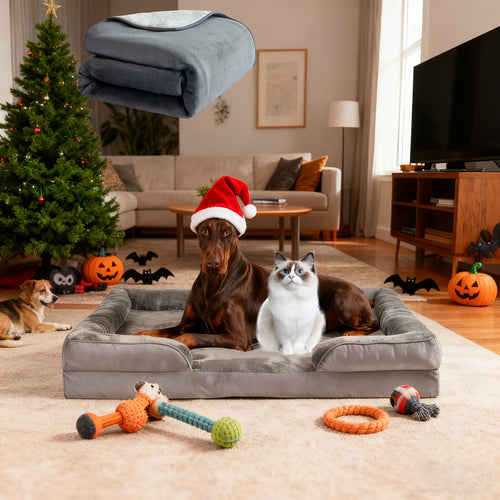 XXL Extra - für große Hunde & Katzen Betten/Sofas/Kennel - Tiefes Grau & Hellgrau, Verdickter Memory Foam, Abnehmbarer Waschbarer Bezug, Rutschfest mit Seitenteilen, Haustierbett für große Hunde/Katzen, Weihnachtsgeschenk, Inklusive kostenlosem dickem Hau