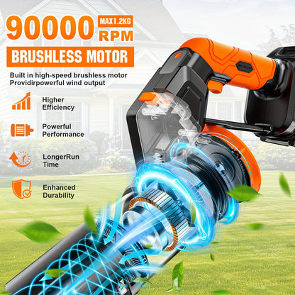 Laubbläser mit 6.0Ah Akku, Gisam Bürstenloser Akku-Turbo-Gebläse 3-Gang Schneefräse, Vertikal- und Horizontal-Modus Elektrischer Laubbläser für Garten, Blätter, Staub & Schnee
