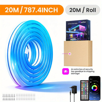 RGB Neonlichter mit drei Leitungen, mit APP- & Fernbedienung, IP67, einstellbare Farbe, kann Musikrhythmus über APP verfolgen, flexible Neonstreifenlichter RGB-Seillichter, für Schlafzimmer-Raumdekor