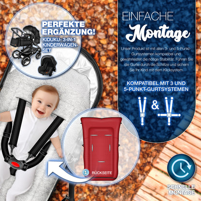 KIDUKU® Winterfußsack für Kinderwagen Buggy Jogger - Babyfußsack waschbar | Fußsack Babyschale Winterfußwärmer mit Reißverschluss & Tasche