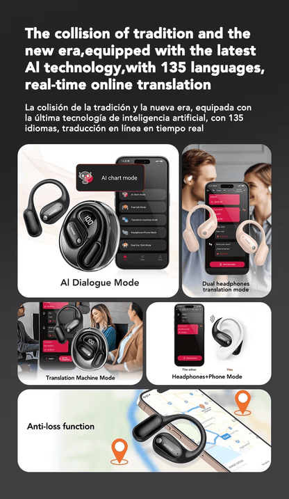 MINISO MS190 AI Neue Übersetzungskopfhörer für 135 Sprachen Gesicht zu Gesicht-Echtzeit-Übersetzung, drahtlose Technologie, offenes OWS-Sport-Design, lange Lebensdauer, Reise-Kopfhörer, modische Kopfhörer, Schallisolierung, drahtlose Kopfhörer, Sprachlern