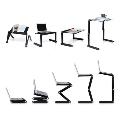 Klappbarer Aluminium-Ständer mit verstellbarer Höhe für tragbare Wärmeableitung, Laptop-  Desktop-Ständer, Laptoptisch, Bett, Sofa, Schwarz