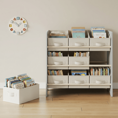 Bücherregal, Regal, mit 9 Aufbewahrungsboxen aus Vliesstoff, Arbeitszimmer, geräumig, 29,5 x 62,5 x 60 cm