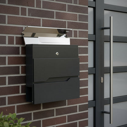 Briefkasten personalisiert, mit Name Straße Hausnummer, anthrazit RAL7016, Zeitungsfach und 2 Schlüssel, V2A Namensschild, Postkasten, Grafner Wandbriefkasten graviert, incl. Montagematerial anthrazit Briefkasten mit Namen personalisiert graviert anthrazi