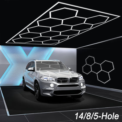 LED Honigwaben-Zellen-Lichtleiste mit poliertem Metallrahmen - 14/8/5-Loch Semi-Flush Mount Design, 6500K Kaltweiß, einfache Installation für Garage, Werkstatt, Unter-Tür-Beleuchtung (Weiß), LED-Leuchten für Zuhause, für Garagenbeleuchtung, langlebige Bel