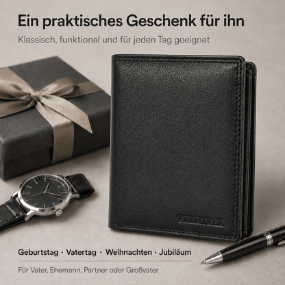 Herren Portemonnaie aus Echtleder mit RFID Schutz, 11 Kartenfächer, Sicher & Kompakt für Alltag, Büro und Reise