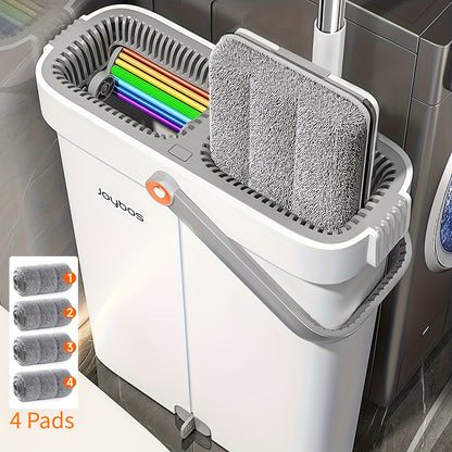 15,74-Zoll-Wischmopp-  Eimer-Set mit Wringwringer, freihändiges Flachmopp-  Eimer-Set, mit 2/3/4 wiederverwendbaren Mikrofaser-Moppaufsätzen, für Nass-  Trockenreinigung, Boden-/Wandreinigungszubehör, Staubwischmopp für Hartholzböden, Haushalts-Reinigungs