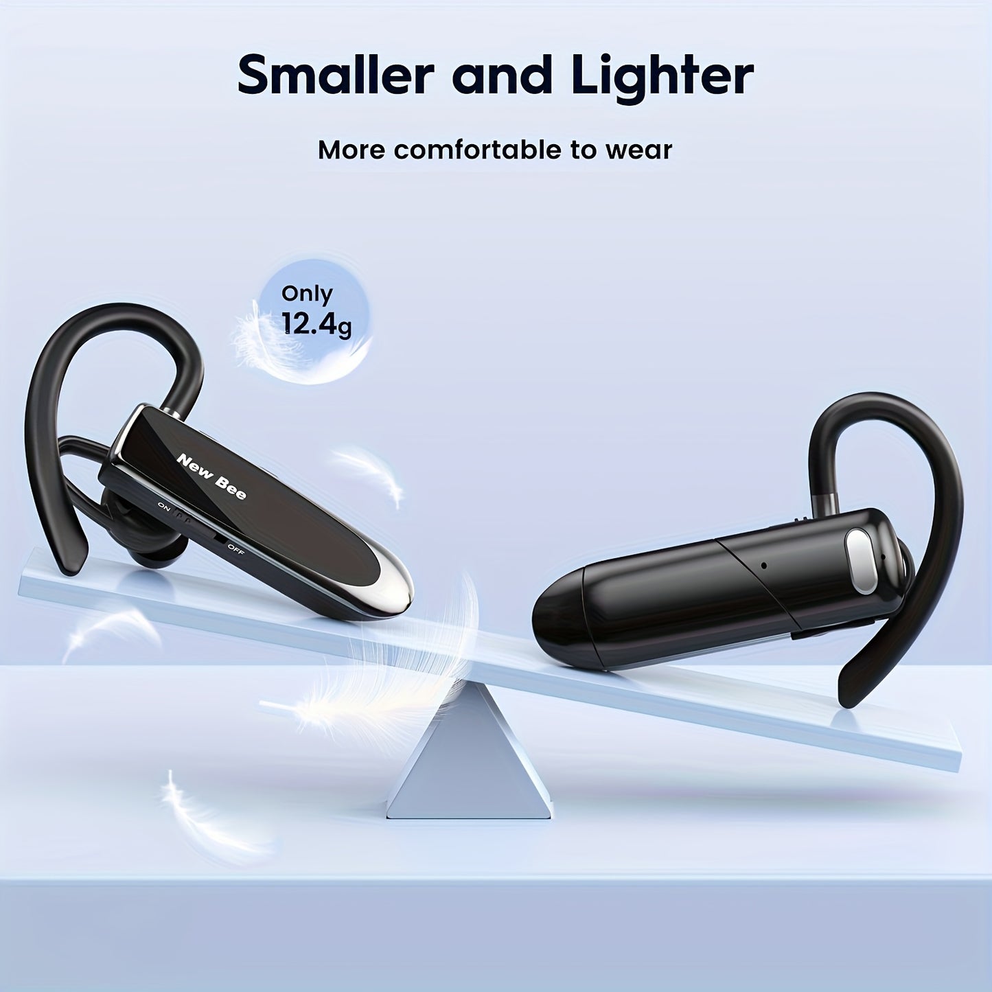 New Bee Einzelohm-Wireless-Earbuds, B41 Business Kabellose In-Ear-Kopfhörer, Automatische Geräuschunterdrückung, Dual-Ear-Trageweise, Erweiterte kabellose Reichweite, Extra große Akkukapazität mit bis zu 180 Tagen Standby, inklusive Ohrhaken-Paar zum einf