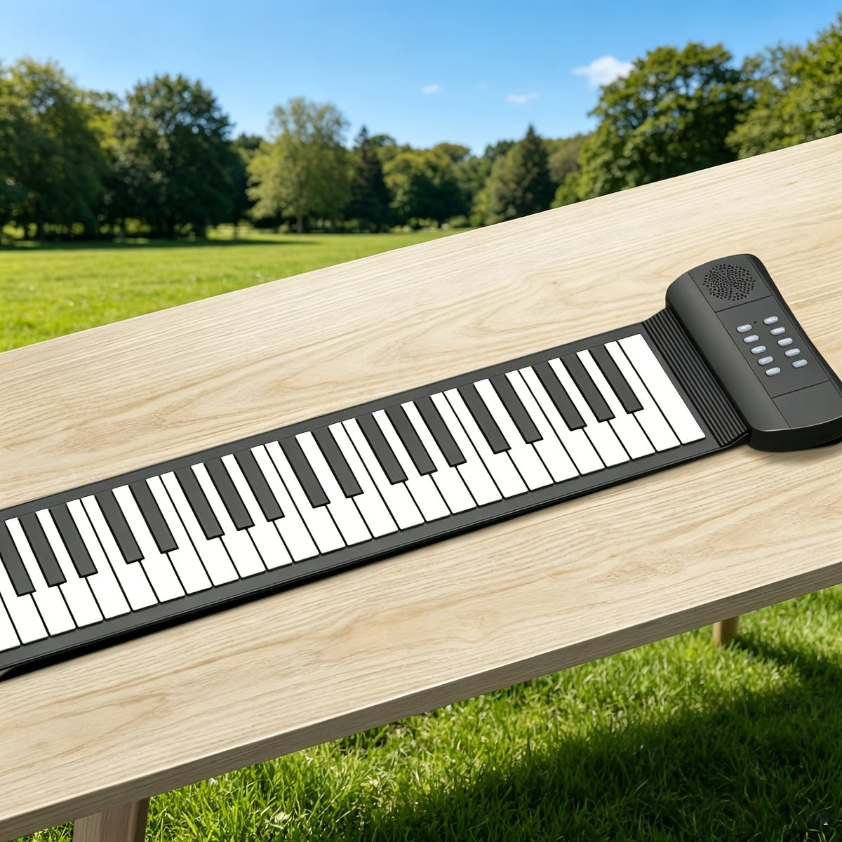49-Tasten-Ausklapfklavier tragbares multifunktionales faltbares Aufrollklavier Mini-Keyboard Aufrollklavier einfaches Klavier ausrollbare Tastatur schwarzes Klavier Reise-Keyboard HiFi-Sound Kopfhöreranschluss leises Üben intelligentes Digital-Keyboard