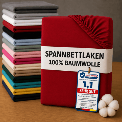 Spannbettlaken aus 100% Baumwolle mit Rundumgummi, Passend für Matratzen, Topper und Boxspringbetten