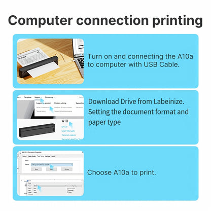 Verbesserter A10 Tragbarer Thermodrucker, tintenloser Thermodrucker unterstützt US Letter & A4 Größe, für Geschäft/Büro/Zuhause, kompatibel mit Telefon, Tablet & Laptop, inklusive 10 Thermalpapier