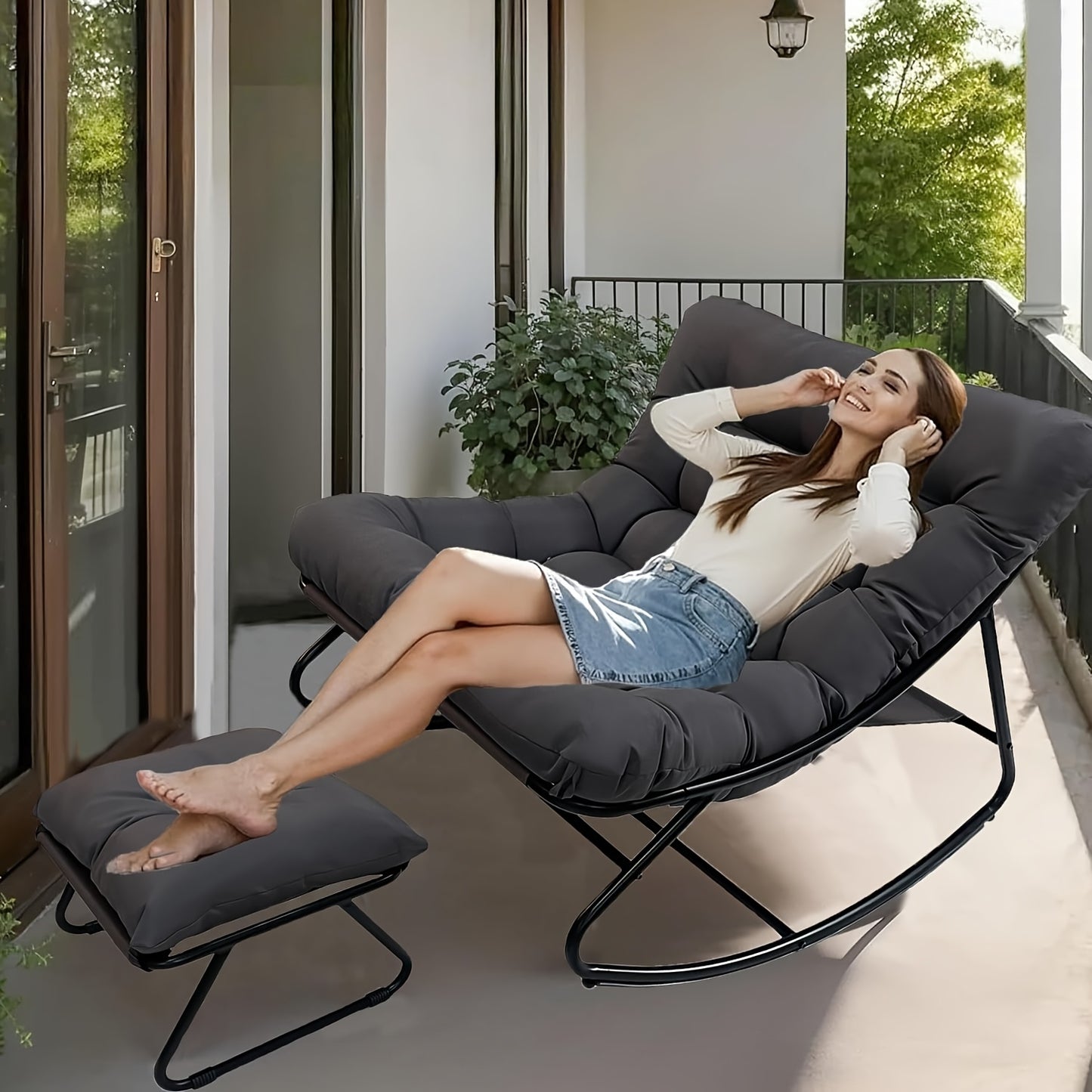 Schaukelstuhl Wohnzimmer Moderner Schaukelstuhl mit Neigefunktion, Heim-Schaukelstuhl, Luxus-Schlafzimmer-Schaukelstuhl, Verfügbar in Schwarz  Grau, Perfekt für Familienfreizeit, Bestes Urlaubsgeschenk, Ganzjährig geeignet