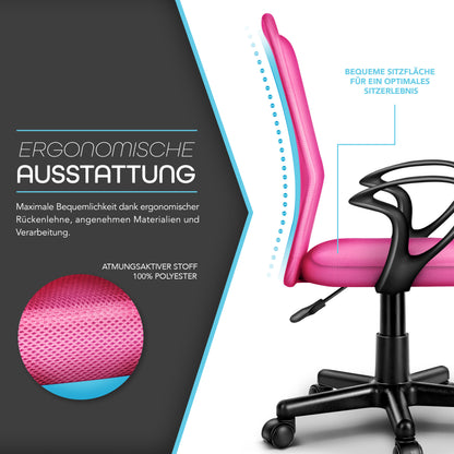 TRESKO® Bürostuhl mit Armlehnen stufenlos höhenverstellbar | Drehstuhl aus atmungsaktivem Mesh | Schreibtischstuhl mit Kunststoff-Leichtlaufrollen, gepolsterte Sitzfläche, ergonomische Passform | Computerstuhl ideal für Home-Office, Jugendzimmer, Büro