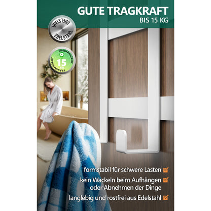 Lindenstein Premium Türgarderobe Innenseite - Farbe wählbar (Weiß/Silber/Schwarz) | Edelstahl-Hakenleiste für Türrückseite | Platzsparende & stabile Kleiderhaken | Einfache Montage ohne Bohren