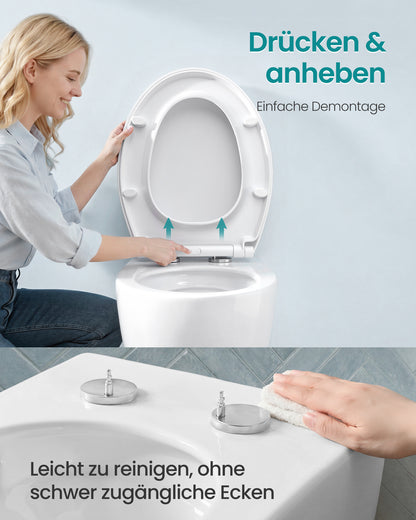 WC-Sitz O-Form, Absenkautomatik, Toilettendeckel, Griff, PP-Kunststoff, einfache Montage, bis 300 kg, weiß