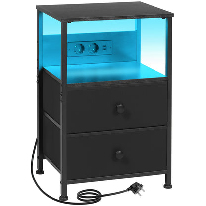 AMHANCIBLE 1/2-teiliges Nachttisch-Set, Schubladen aus Stoff mit Ladestation, Schlafzimmer-Beistelltisch, Nachttisch mit zwei Schubladen aus Stoff, kleiner Schlafzimmer-Nachttisch, Vier-Schicht-Nachttisch zur Aufbewahrung, geeignet für Schlafzimmer, Wohnz