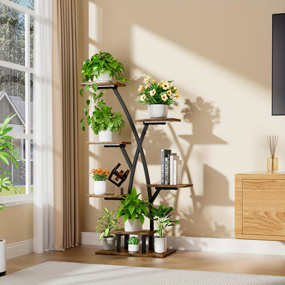 1 Stk. Pflanzenständer mit Wachstumslampen, 7-stöckiger Eck-Displayständer für den Innenbereich, 106,7 cm, multifunktionales kleines Regal für Pflanzen, Dekorationen, Fotorahmen, gebogenes Regal für Wohnzimmer, Schlafzimmer, Pflanzenzimmer, gutes Geschenk