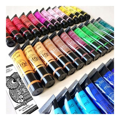 Hochwertiges Acrylfarben-Set, Großes Fassungsvermögen (36 Flaschen x 20 ml), Leuchtende Farben, Einfach zu Mischen, Ungiftig, Hohe Deckkraft, Schnelltrocknend, Wasserfest, Ideal für Profikünstler, Hobbykünstler und Anfänger