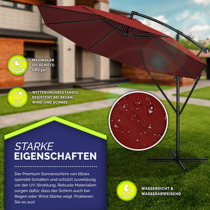 tillvex® Sonnenschirm Alu + Abdeckung + Windschutz Ø 300 cm mit Kurbel Ampelschirm Groß mit Ständer & Windschutz Gartenschirm UV-Schutz Aluminium Kurbelschirm Marktschirm wasserdicht 360° drehbar Terrasse Garten Balkon