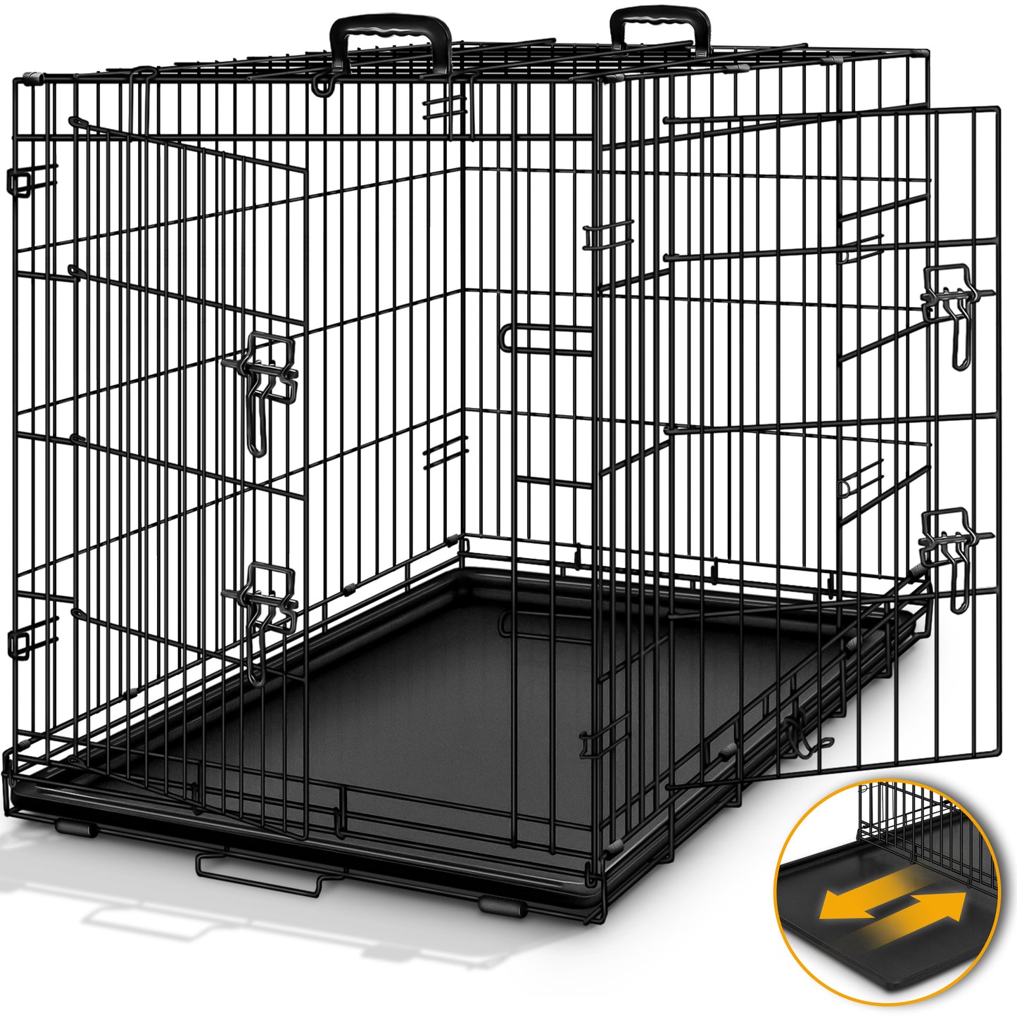 TRESKO Hundekäfig faltbar mit 2 Türen | Transportkäfig Auto | Hundebox mit Bodenschale | Transportbox Drahtkäfig