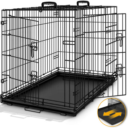 TRESKO Hundekäfig faltbar mit 2 Türen | Transportkäfig Auto | Hundebox mit Bodenschale | Transportbox Drahtkäfig