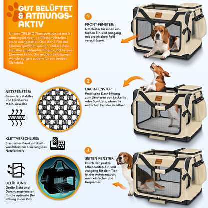 TRESKO® Hundebox faltbar inkl. Leckmatte, Spatel & Reflektoren | Transportbox für Hunde und Katzen | Hundetransportbox Auto für kleine, mittelgroße & große Hunde | Hundetasche für Zuhause Auto robust Anthrazit