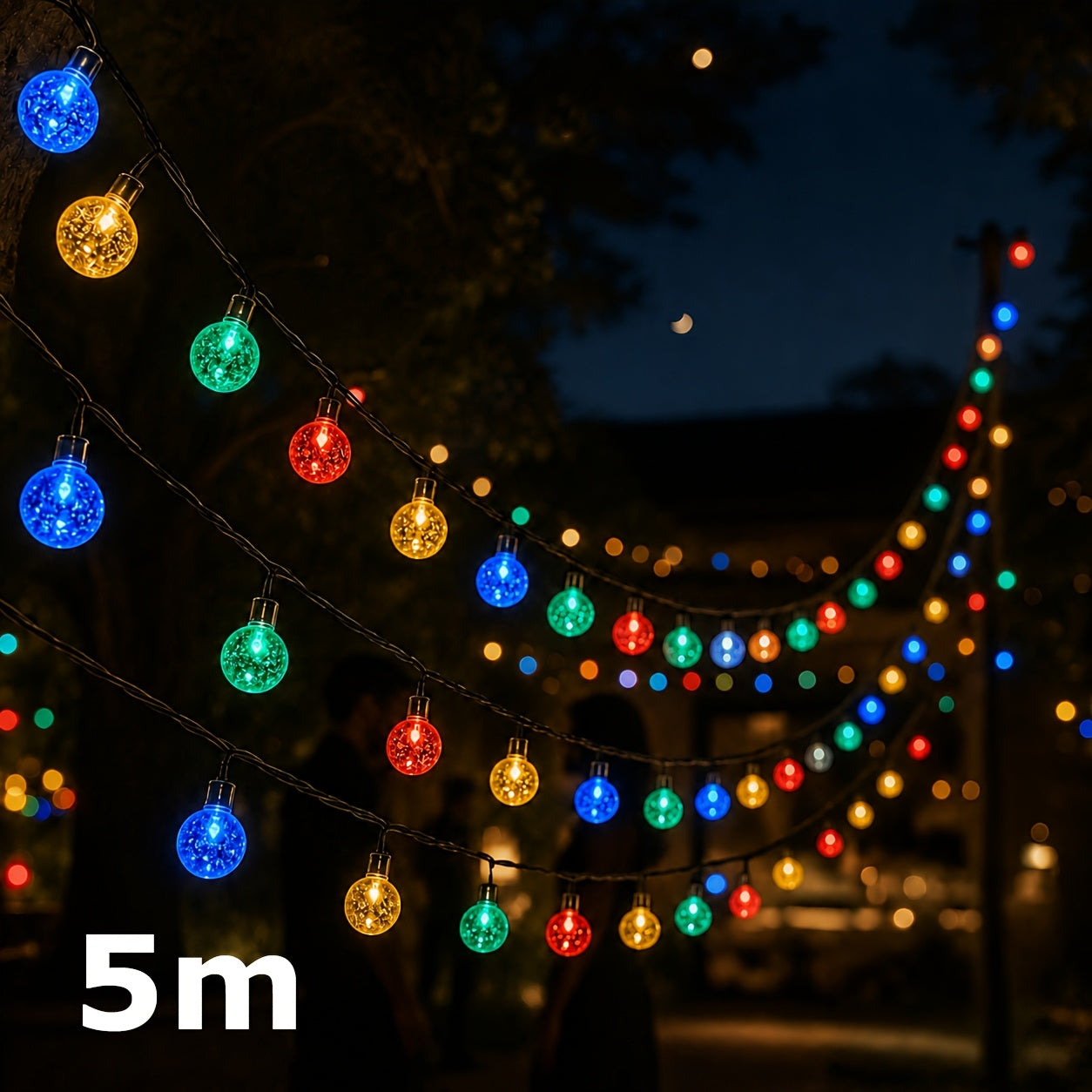 Solar-Kristallkugel-Lichterkette, intelligente Solar-Lichterketten für den Außenbereich, RGB-farbwechselnde Kugelleuchten für Garten, Terrasse, Hof, Weihnachten, Hochzeit, Ramadan, Wohnwagen, Party-Dekoration, IP44
