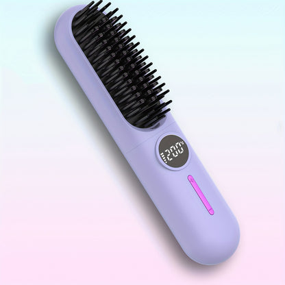 Kabellose Haarglätter-Bürste, 7 Temperaturstufen, tragbare Reise-Glätterbürste, 5600mAh tragbare Reise-Glätterbürste mit negativen Ionen Mini-Hot Brush, wiederaufladbar jederzeit, überall, Anti-Verbrühungsschutz mit LED-Anzeige