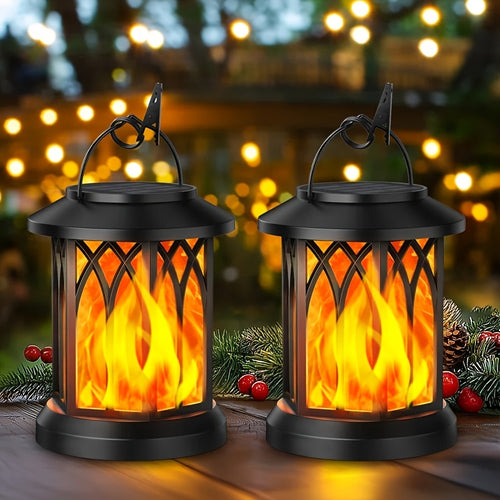 2er-Pack Solar Laterne Außenleuchten, Flackernde Flammen Solar Laternen Lichter Außen, Hängende Solar Laternen Lichter Außen, Solarbetriebene Laternen für Hof Garten Deko