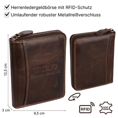 Leder Geldbörse Herren Portemonnaie RFID Hochformat Geldbeutel Echtleder Braun