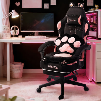 Niedlicher rosa Bürostuhl, Katzenohr-Form mit Katzenpfoten-Rückenlehne – Ergonomischer Schreibtischstuhl mit verstellbarer Fußstütze, Tragkraft 136,08 kg, exklusiver süßer ästhetischer Sitz für Erwachsene, ultimativer Komfort