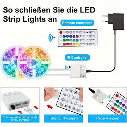 10M/15M/20M/30M Smart LED Streifen Lichter mit 44-Tasten Fernbedienung, RGB Musik Sync Farbwechsel, 20 statische Farben, Mehrere einstellbare Modi, Selbstklebende Streifen Licht, Wohnmobil Dekorationslicht Einstellbare Helligkeit, für Gaming Räume