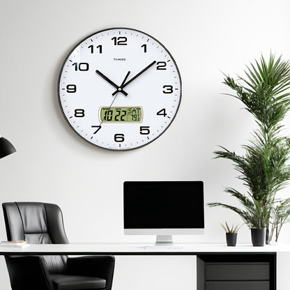 TIMESS Kalenderanzeige Analog Wanduhr, 12/14 Zoll 2-farbiges Großzifferblatt Leise, Zeigt Ewigen Kalender  Fahrenheit-Temperatur an, Dekoration für Schlafzimmer, Büro, Schule