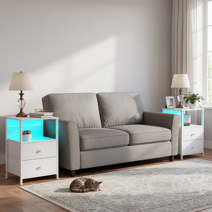 AMHANCIBLE 1/2-teiliges Nachttisch-Set, Schubladen aus Stoff mit Ladestation, Schlafzimmer-Beistelltisch, Nachttisch mit zwei Schubladen aus Stoff, kleiner Schlafzimmer-Nachttisch, Vier-Schicht-Nachttisch zur Aufbewahrung, geeignet für Schlafzimmer, Wohnz