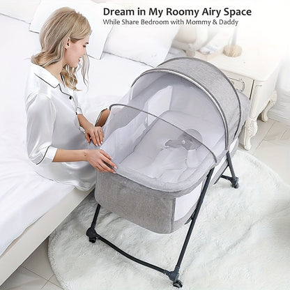 2-in-1 Faltbare Reisebett für Babys, mit leisen Rädern, einer tragbaren Aufbewahrungstasche, Moskitonetz und Seitengurten, gleichermaßen geeignet für Reisen und den Heimgebrauch