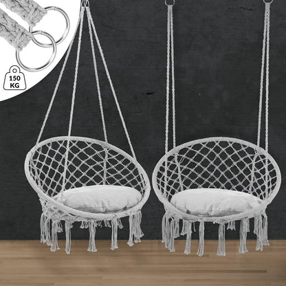 DETEX® Hängesessel bis 150kg Belastbar Boho Stil Wetterfest GS-zertifiziert Garten 360° Drehbar Hängestuhl Indoor & Outdoor inkl. bequemer Kissen