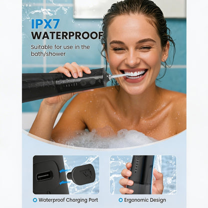 Wiederaufladbarer tragbarer Munddusche, Wasser-Zahnseide für Zähne, professioneller kabelloser Zahnreiniger mit 8 Düsen und 5 Modi, IPX7 wasserdicht 300 ml zur Zahnreinigung, für Zuhause & Reisen