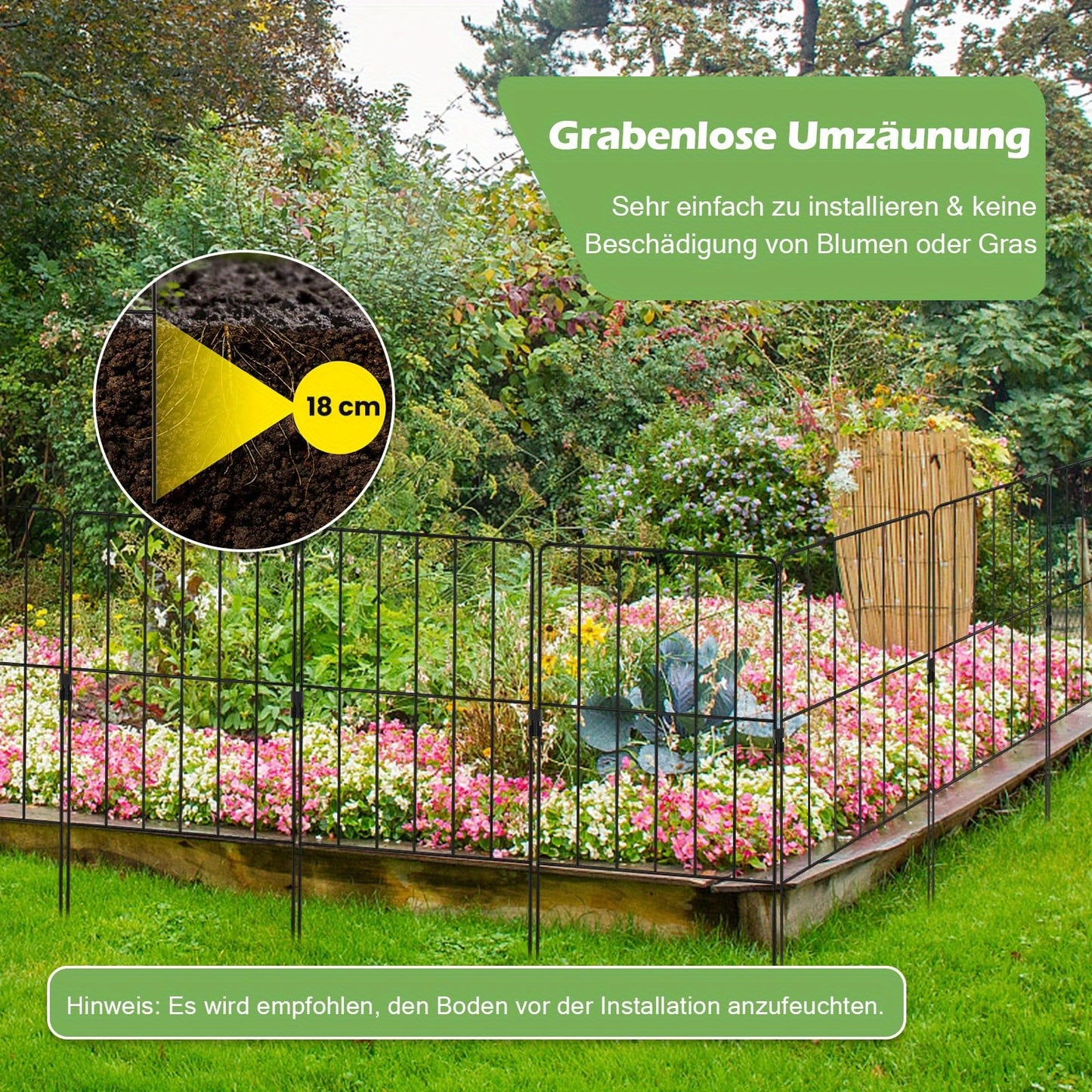 25er-Pack Dekorativer Gartenzaun, Gesamt 8,23 Meter (L) x 60,96 cm (H) Tierbarriere für den Garten