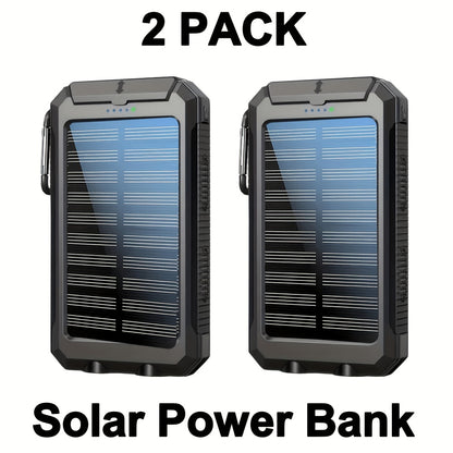 2er-Pack Solar-Ladegerät 20000mAh, tragbares Solar-Ladepanel mit dualem USB-Ausgang, externer Akku mit Schnellladung, integrierte LED-Taschenlampe, Notfallmodell für Wandern. (2er-Pack)