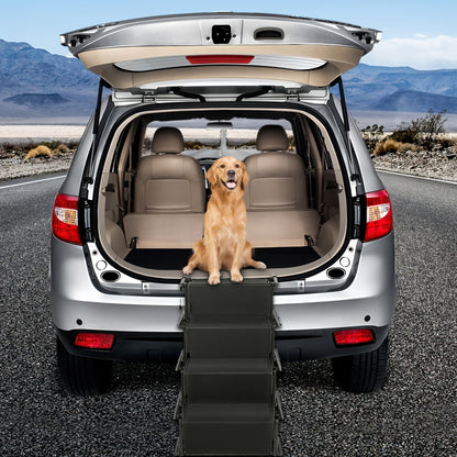 Hunde Rampe für große Hunde, 4-stufige faltbare Auto-Treppe mit 139cm Länge & 75kg Tragkraft, rutschfeste Oberfläche für SUV & Fahrzeug Zugang, tragbare Hunde Treppe für Reisen, Hunde Rampen für hohe Betten, Rampe für kleine Hunde, Hunde Treppe mit Aufbew