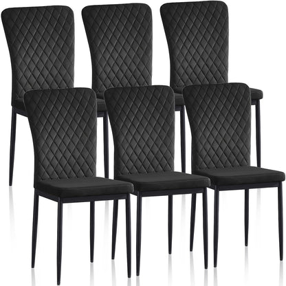 Esszimmerstühle Set aus 4/6 Stück – Samt/Kunstleder, ohne Armlehnen, hohe Rückenlehne, gepolsterter weicher Sitz mit schwarzen Metallbeinen für Esszimmer, Küche