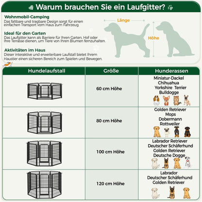Costoffs 65 cm B × 80 cm H Welpenlaufstall mit Gitterelemente Faltbarer Hundelaufstall Gehege mit Tür & Bodenheringe Innen- & Außenbereich