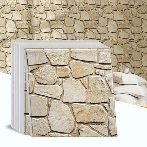 10 Stück selbstklebende 3D-Wandpaneele aus PVC in Steinoptik, geeignet für die Innenwanddekoration, Abziehen & Aufkleben-Paneele mit Installation, Steintextur-Verkleidung für Heimwerker-Renovierung, geeignet für Badezimmer, Küchen, Wohnzimmer