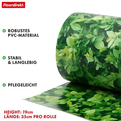 PVC Sichtschutzstreifen für Doppelstabmattenzaun – 35 m Rolle, 19 cm hoch, inkl. 20 Clips, in 3 Farben & 4 Designs erhältlich