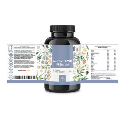 NATURALKRAFT® Premium Multivitamin – Hochdosierter A-Z Komplex 180 vegane Kapseln mit essenziellen Vitaminen und Mineralstoffen, darunter Vitamin C, D3, B12, Zink, Magnesium und OPC - Laborgeprüft
