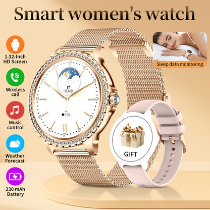 SIEMORL Smartwatch für Damen 1,32-Zoll Full Touchscreen Smartwatch mit kabellosem Anruf, Fitness-Tracker mit 20 Sportmodi, exklusive Zifferblätter, wasserdichte Smartwatches für iPhone Android, goldenes Sport-Smart-Armband, Wecker, Nachrichten