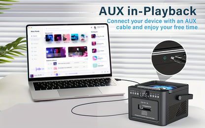CD-Kassettenspieler-Boombox mit 5000-mAh-Akku, tragbarer CD-Player, 5-W-Dual-Stereo-Lautsprechern, FM-Radio, Fernbedienung, Aufnahmefunktion, 3,5-mm-Kopfhöreranschluss – unterstützt AUX, TF-Karte und USB für Zuhause
